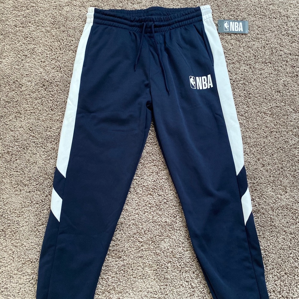 Official NBA Men Navy And White Comfort Fit Jogger Pants Size Large NWT